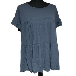 Dusty Navy Tiered Ruffle Sleeve Top